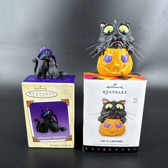 Lot Of 2 Hallmark Keepsake Ornament Halloween Black Cats Kittens W/ Boxes - Picture 1 of 12